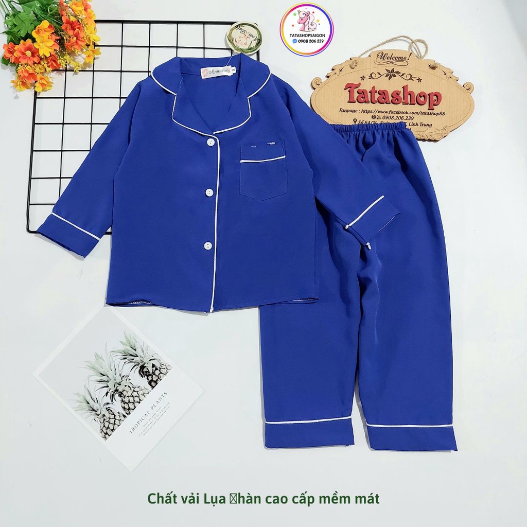 8 đến 42kg - Bộ pijama  trơn mặc ngủ cho bé trai bé gái size đại vải lụa hàn cao cấp mềm mát