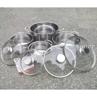 Bộ nồi inox 4 chiếc Fivestar nắp kính, 3 đáy