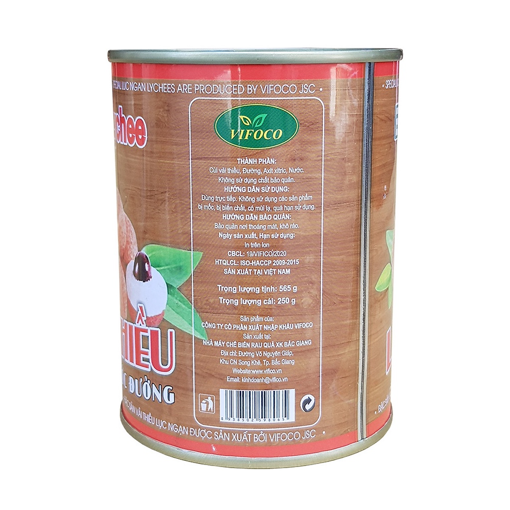 Thùng 12 Lon Vải Thiều Đóng VIFOCO (565gr/lon)