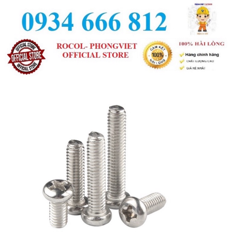 Set 50 cái M2, M2.5 Vít pake đầu tròn thân bulong inox304 M2, M2.5