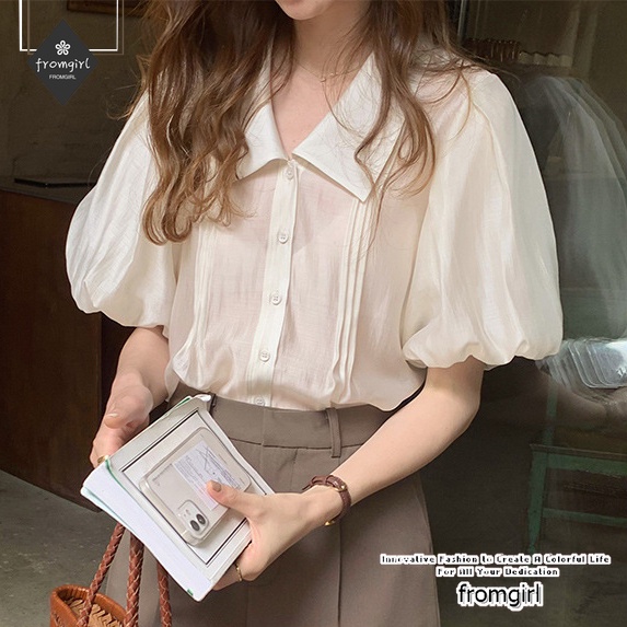 Áo Sơ Mi Tay Ngắn Phồng Kiểu retro Pháp Thiết Kế Ngọt Ngào Cho Nữ