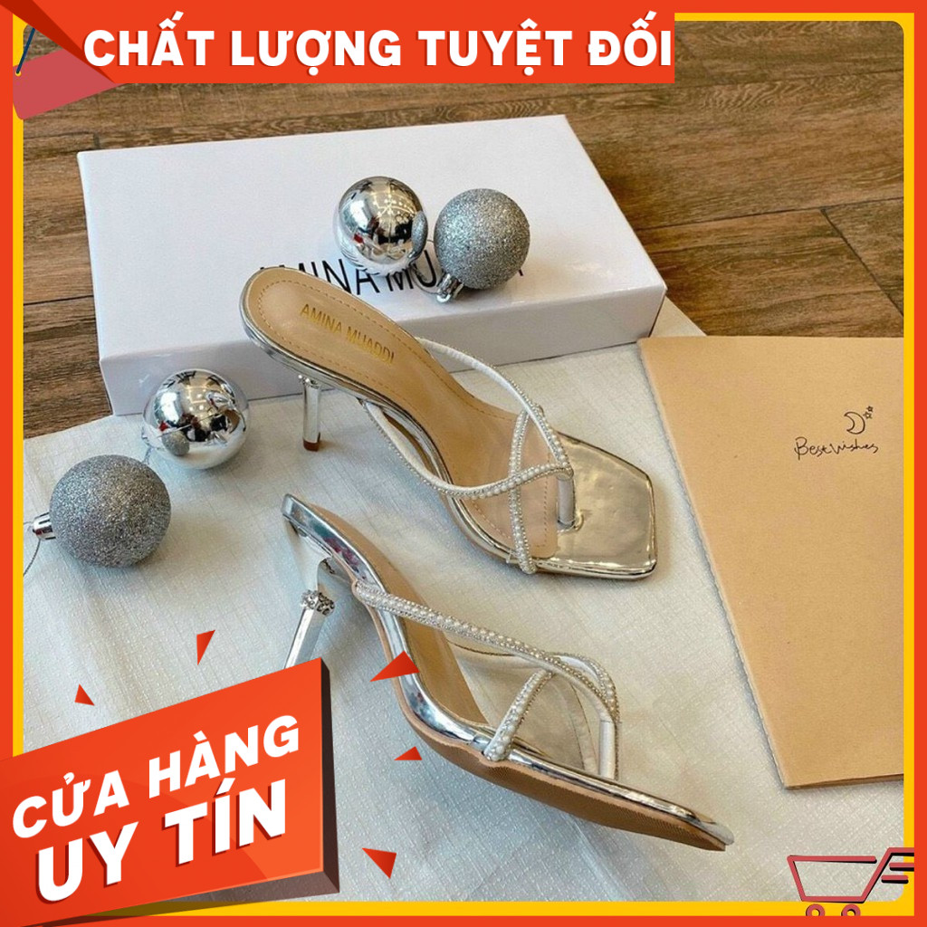 Guốc/Dép cao gót nữ 7p đế nhọn quai kẹp đính đá siêu đẹp mẫu mới hot 2021 - mã B31