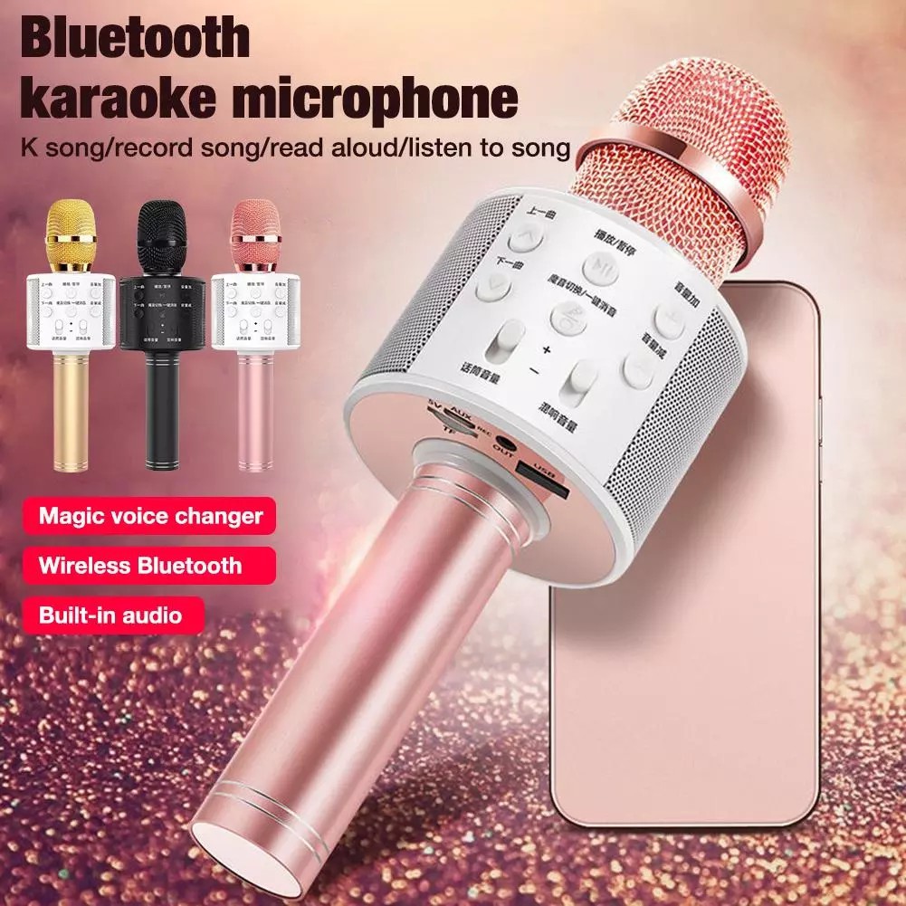 ☏▤*Micro hát karaoke Bluetooth 3in1 kèm loa WS-858 có out âm thanh ra lớn