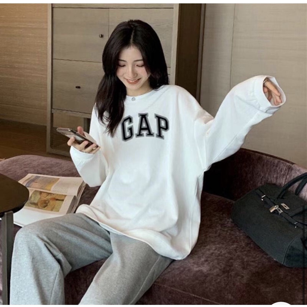 Áo sweater nỉ bông siêu dày in chữ ngực GAP phong cách Hàn Quốc form rộng unisex | BigBuy360 - bigbuy360.vn