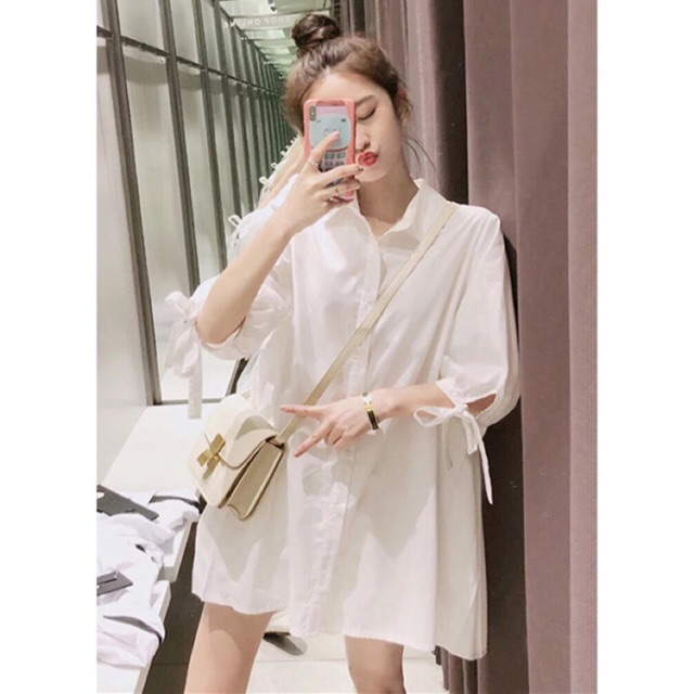 🏵Đầm Sơ Mi Trắng Tay Nơ