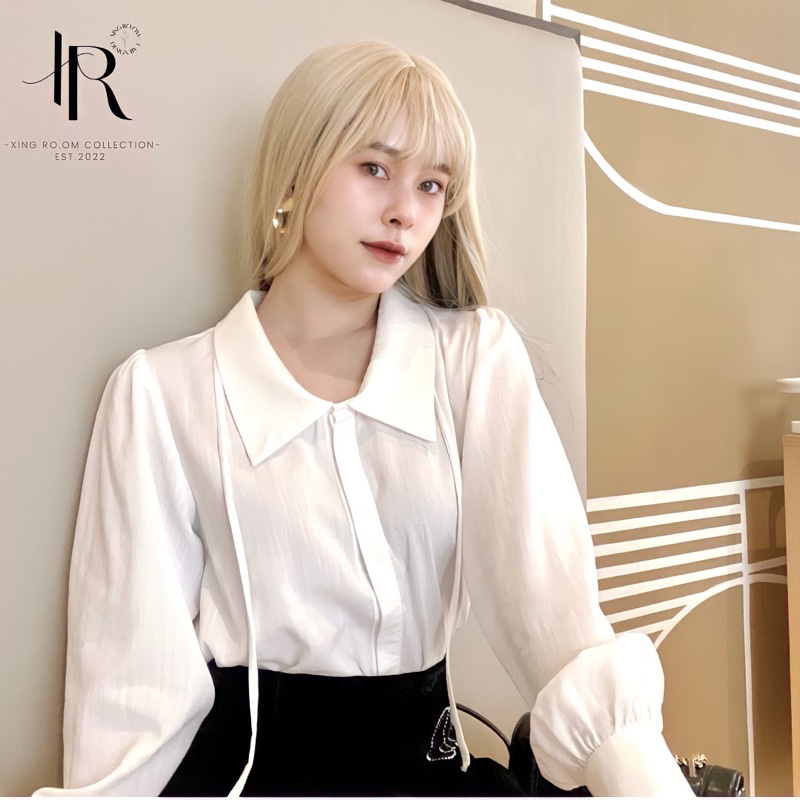 ̣(Pre-Order) Áo Sơ Mi Nữ Form Rộng Kiểu, Trắng Cổ Nhọn Nữ Dáng Tay Bồng Nhẹ, Áo Sơ Mi Nữ Công Sở Đẹp