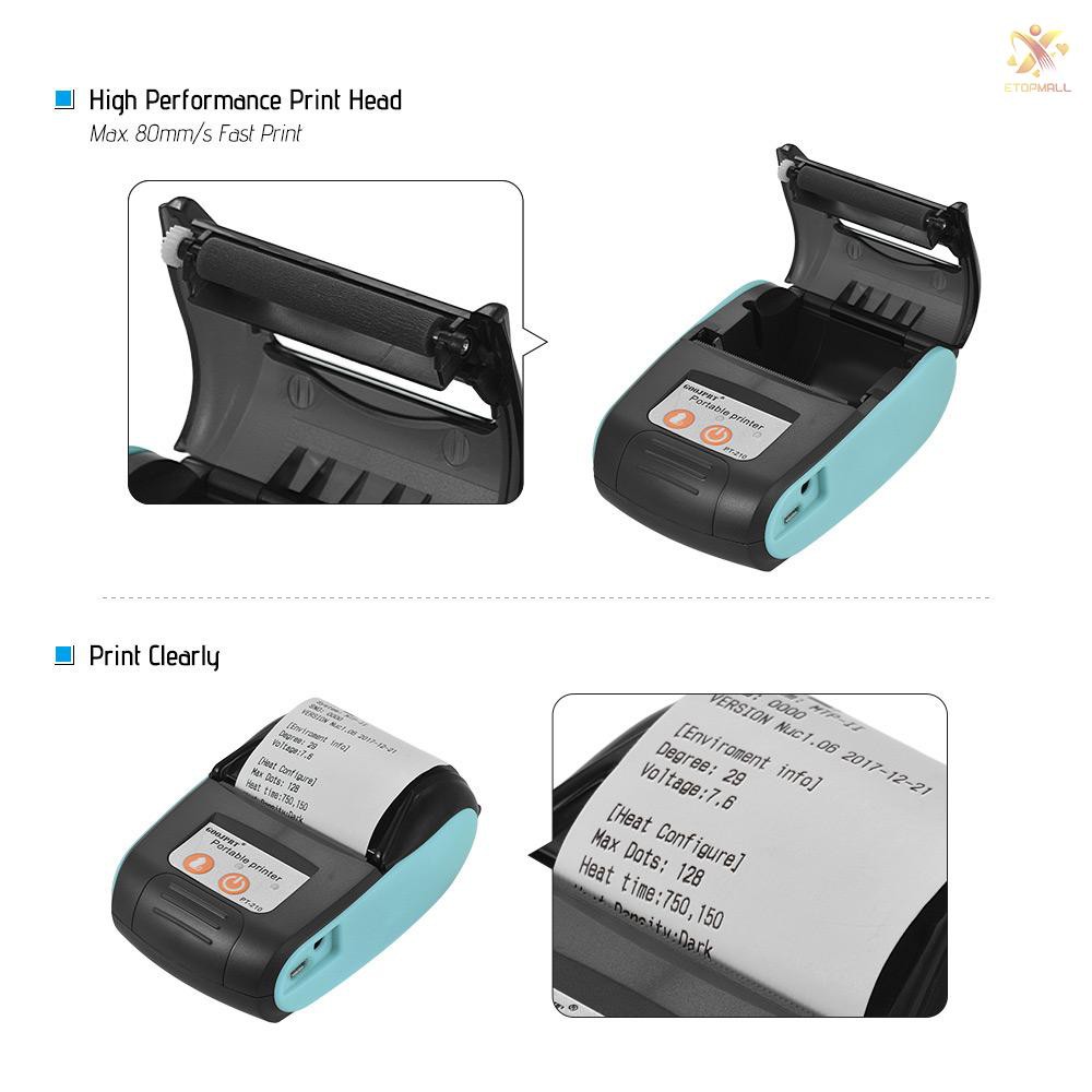 E&amp;T GOOJPRT PT-210 Portable Thermal Printer Handheld 58mm Receipt Printer for Retail Stores Restaura