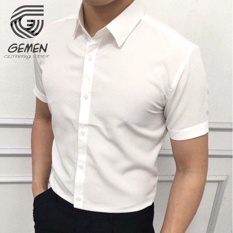 Áo Sơ Mi Nam Ngắn Tay Công Sở [CAO CẤP], Áo Sơ Mi Nam Cộc Tay Vải Lụa Hamino form slimfit mềm [GEMEN STORE] | BigBuy360 - bigbuy360.vn