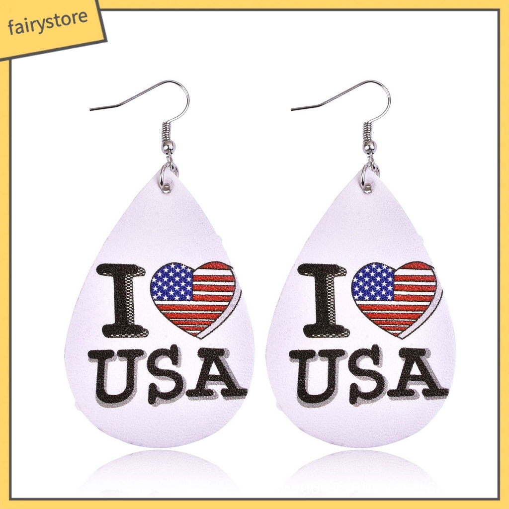1 Đôi Bông Tai Giả Da Hình Lá Cờ Mỹ Đơn Giản