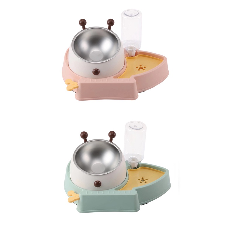 chén inox hình ốc sên kèm bình nước dành cho chó mèo