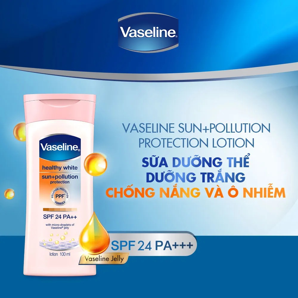 [HB GIFT] Sữa dưỡng thể trắng da chống nắng và ô nhiễm môi trường VASELINE Healthy White Sun+Pollution Protection 200ML