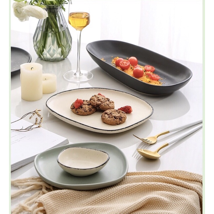 Bộ bát đĩa méo mix màu Starstone phong cách Bắc Âu - Bộ bát đĩa đầy đủ hộp tặng quà, tân gia