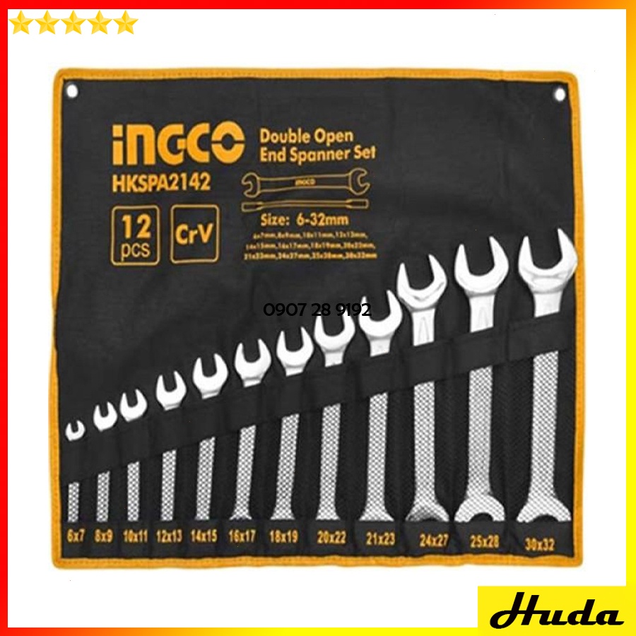 Bộ 12 cờ lê vòng miệng 2 miệng 2 vòng 6-32mm Total Ingco sơn bóng chất liệu Cr-V bền bỉ chắc chắn