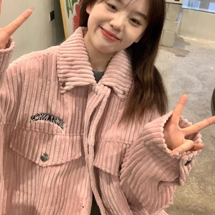 ZHELIHANGFEI Áo Khoác Bóng Chày Tay Dài Dáng Rộng Màu Hồng Phong Cách Retro Dễ Phối Đồ