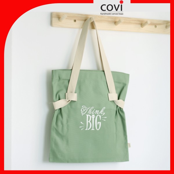 Túi Tote Vải Canvas, Vải Bố Hàn Quốc Đựng Giấy A4 Phối Chữ THINK BIG thời trang COVI nhiều màu sắcT17