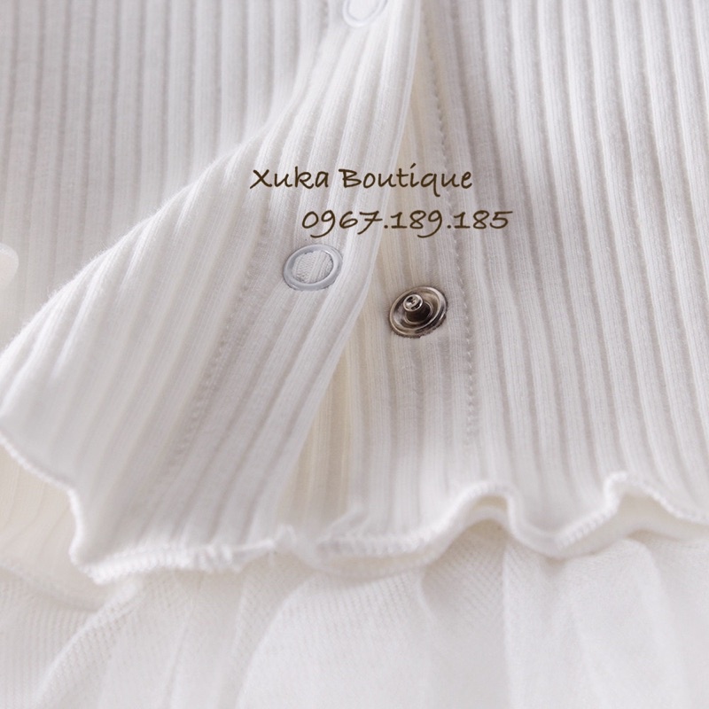 Bộ Quần Áo Bé Gái Cardigan và Body Váy Cotton Xuka Boutique Quần Áo Sơ Sinh Cho Bé Đầy Tháng /Thôi Nôi /Sinh Nhật