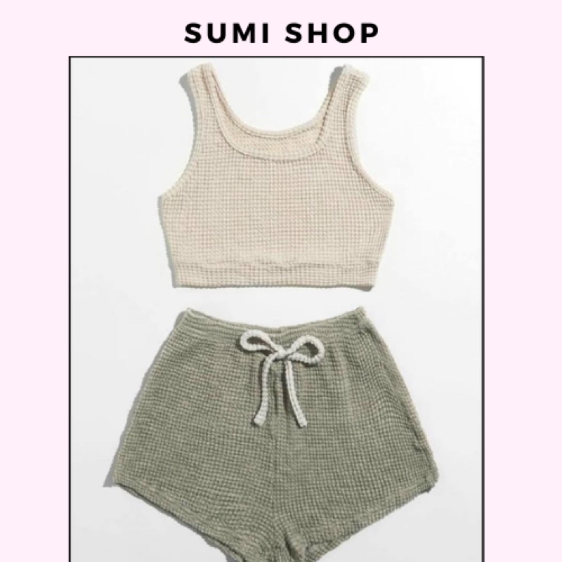 SET BỘ ÁO HAI DÂY+QUẦN THUN CO NHÚN
