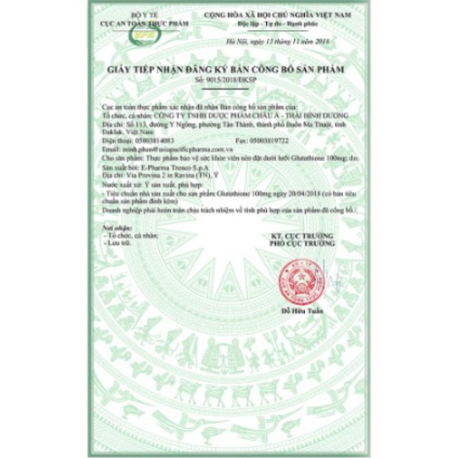 Viên ngậm trắng da dưới lưỡi Glutathione 100mg Italy