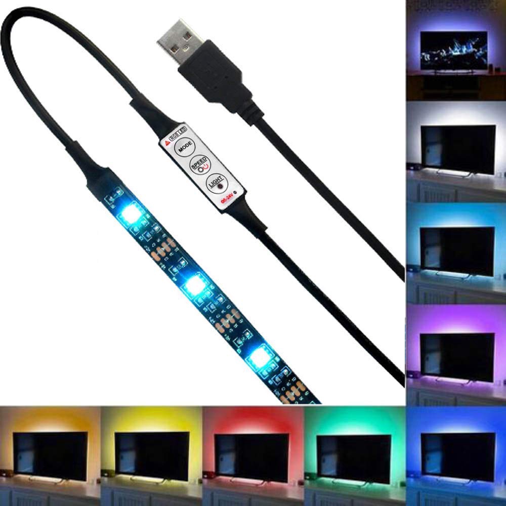Dây Đèn LED RGB 5V 5050 60SMD/M RGB USB Trang Trí Sau Lưng TV (3 Phím)