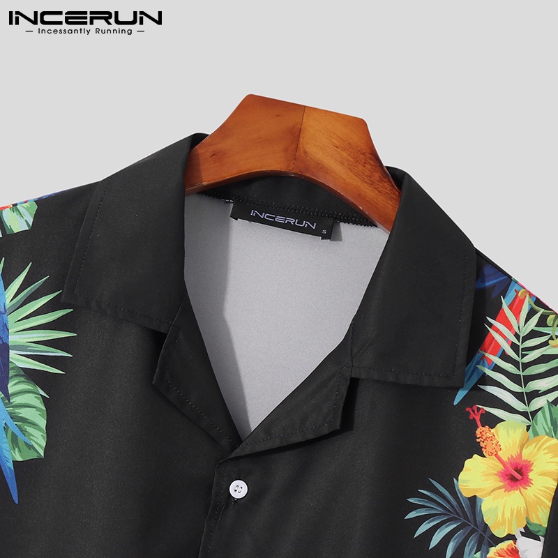 Áo sơ mi INCERUN ngắn tay gài nút in họa tiết thời trang mùa hè 2 màu lựa chọn cho nam