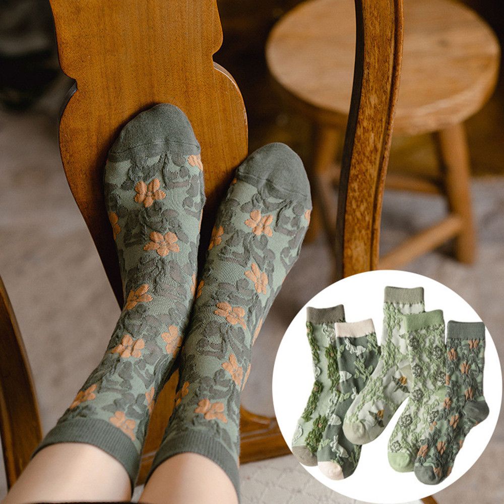 Vớ cotton dệt kim mềm mại thoải mái thoáng khí phong cách Harajuku cổ điển màu xanh lá