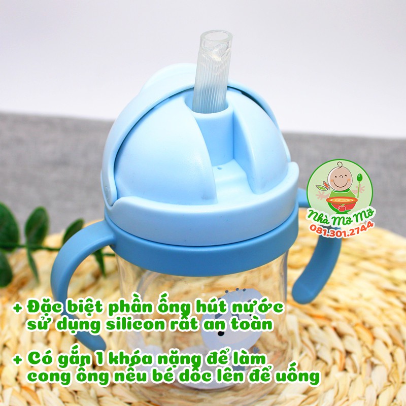 Bình uống nước có ống hút cho bé 250ml - Nhà Mỡ Mỡ