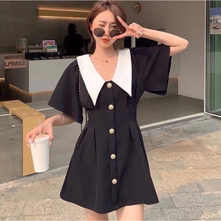 Đầm đen phối cổ peter trắng (có Bigsize)