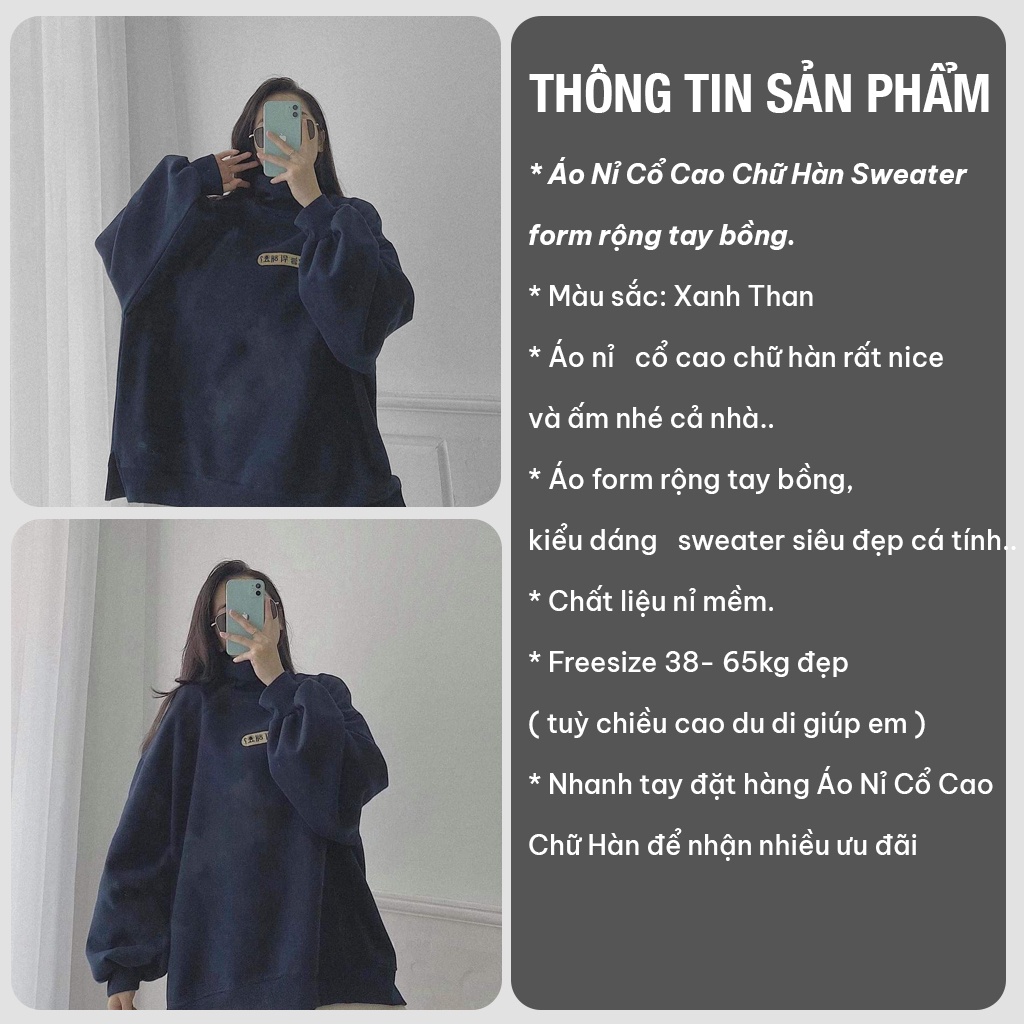 Áo Nỉ Cổ Cao Chữ Hàn VIETSTAR Sweater form rộng tay bồng, hoodie cổ lọ vintage đẹp cá tính Ulzzang | BigBuy360 - bigbuy360.vn