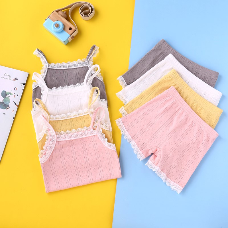 Con gái mùa hè Nhà quần áo áo lót ren sling quần ngắn 3-12 tuổi