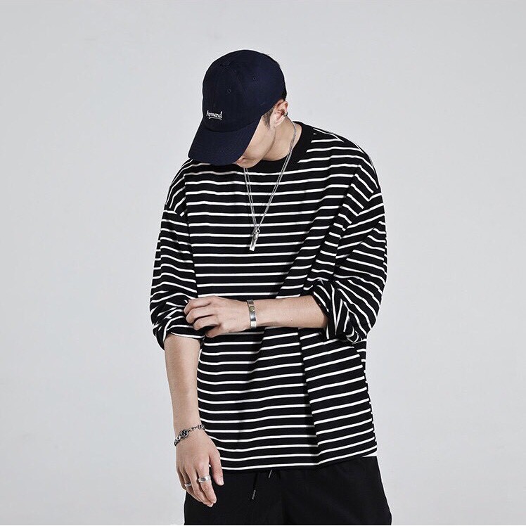 Áo thun tay dài form rộng - phông dài tay nam nữ oversize sọc nhí - 2N Unisex