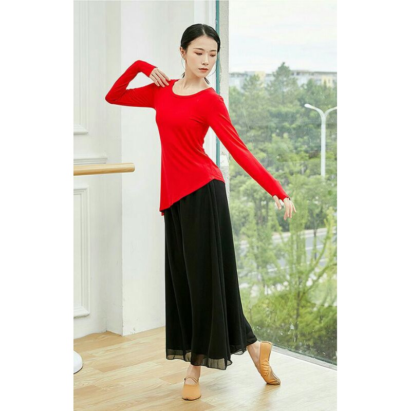 # A13 | Áo tập múa xẻ tà dài tay xỏ ngón - Đồ Múa Tuệ Nhiên