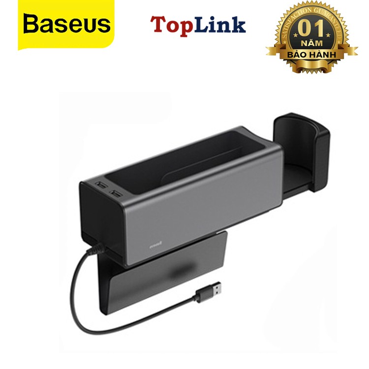 Hộp Để Đồ - Khay Để Đồ Trên Xe Hơi, Ô Tô Baseus Tích Hợp Bộ Sạc 2 Cổng USB Chất Liệu Hợp Kim - Phân Phối Bởi TopLink