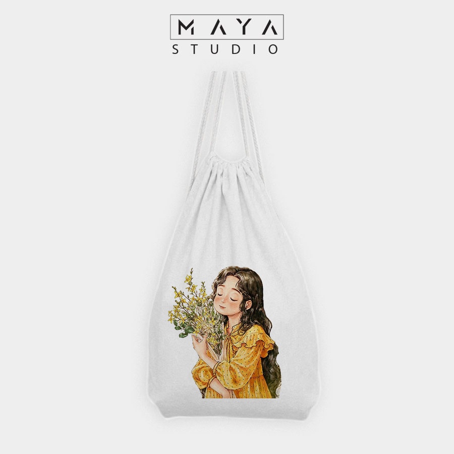 BALO RÚT MAYA vải Canvas đeo vai nhỏ xinh unisex CÔ GÁI VÀ HOA đáng yêu phong cách Hàn Quốc