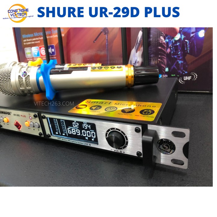 MICRO KHÔNG DÂY CAO CẤP SHURE UR-29D PLUS-MAIN XỊN,4 HỘP SÓNG TO-BẢO HÀNH 12 THÁNG