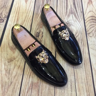 Giầy tây giày lười nam hàn quốc bóng logo hổ báo may đế ( chất store ) (Sản Phẩm Có Bảo Hành ) )