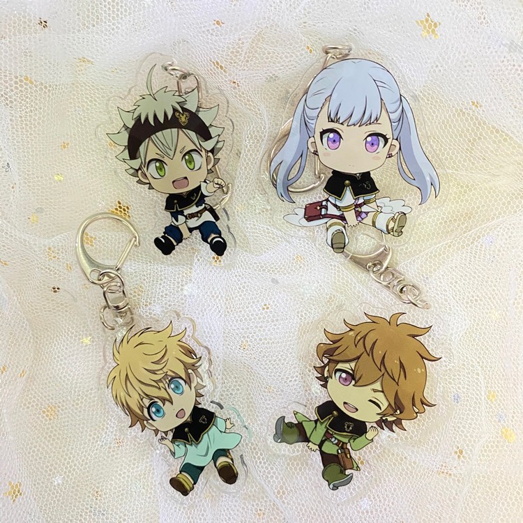 ( Mica trong acrylic) Móc khóa Black Clover ver ngồi in hình anime chibi