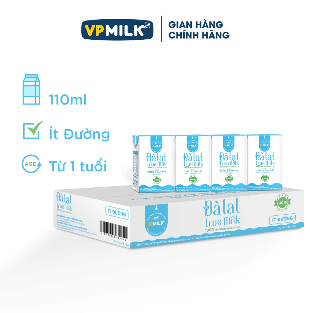 Sữa Tươi Đà Lạt True Milk 110ml (Thùng 48 hộp)