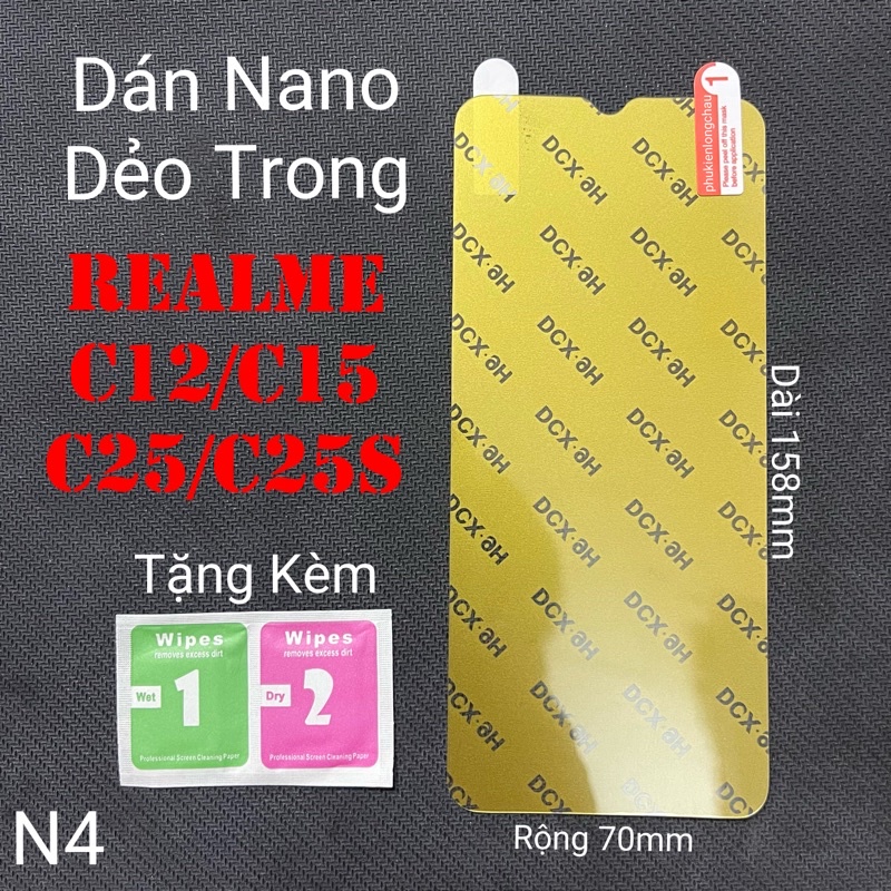 (N4)Miếng Dán Màn Hình Siêu Mỏng Dẻo Nano Cường Lực DCX-9H Realme C12 / C15 / C25 / C25s / Narzo 30A / Narzo 20