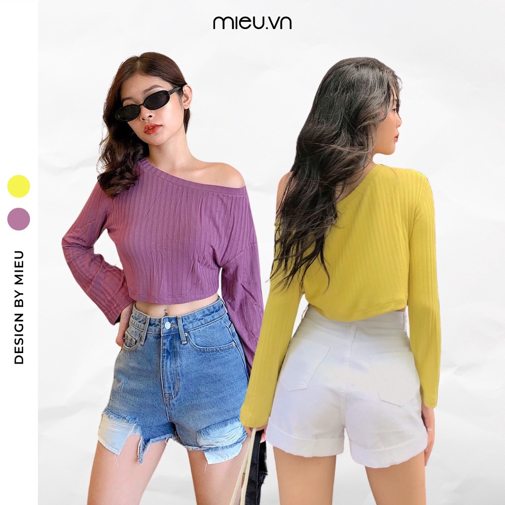 Áo thun lệch vai (Tím / Xanh cốm) - GM26