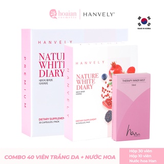 COMBO 40 Viên Uống Trắng Da Hanvely Hàn Quốc + Nước Hoa Vùng Kín Hanvely Therapy Inner Mist 10ml