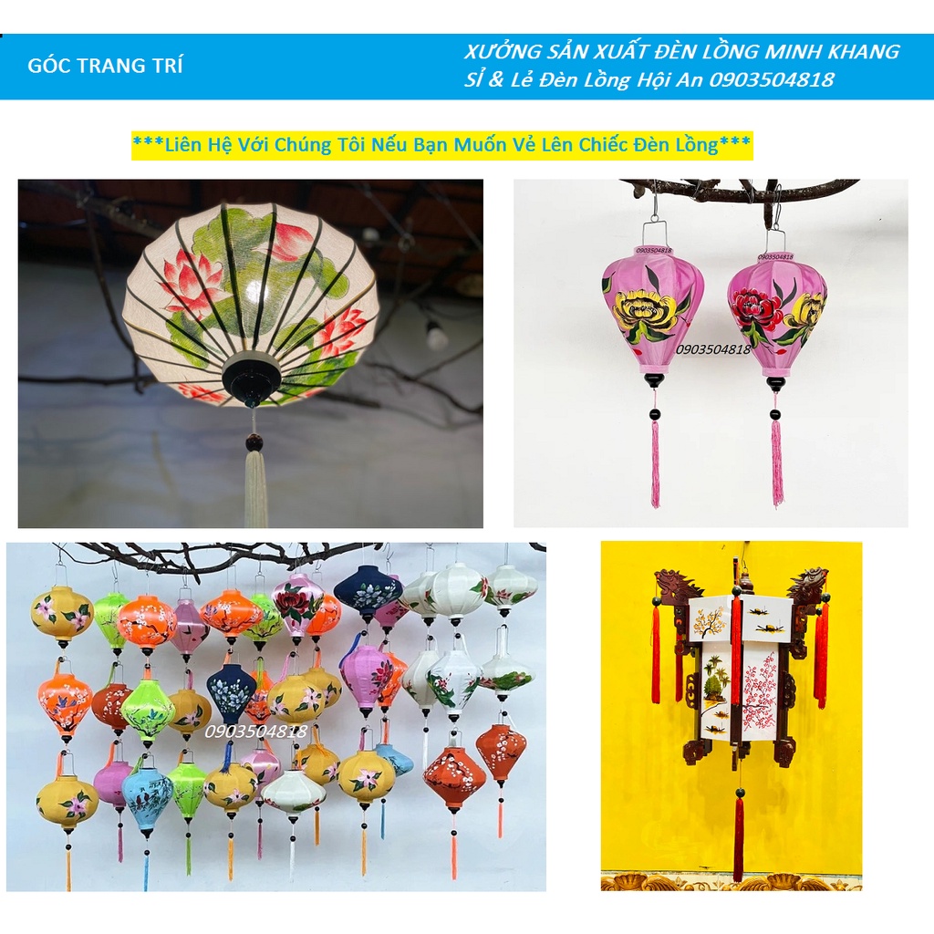 Đèn Lồng Tre Lụa Hội An - Size 50cm, 70cm, Vẽ Tranh Thủ Công - Hình Tròn Dùng Trang Trí Nhà Cửa, Quán Cafe, Nhà Hàng...