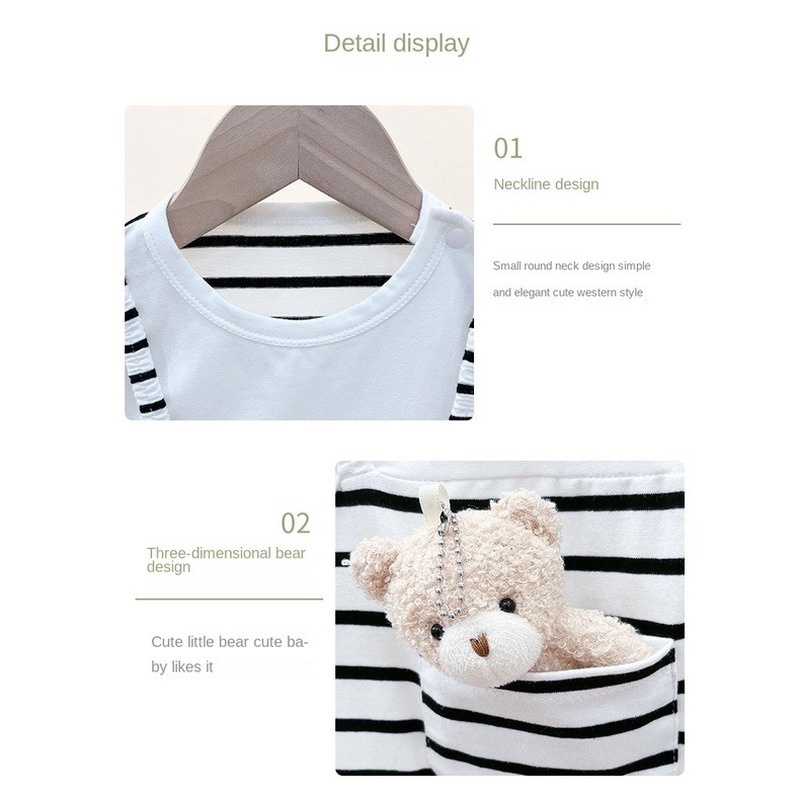 Bộ Áo Liền Quần Ngắn Tay Cổ Tròn Giả Hai Lớp In Hình Gấu Thời Trang Mùa Hè Cho Bé Trai Và