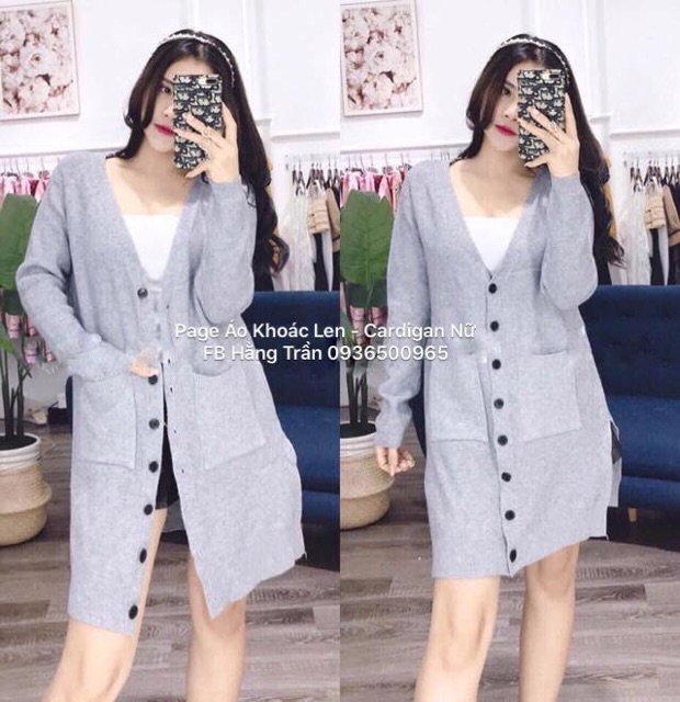 Khoác len dáng dài hai túi cài nút