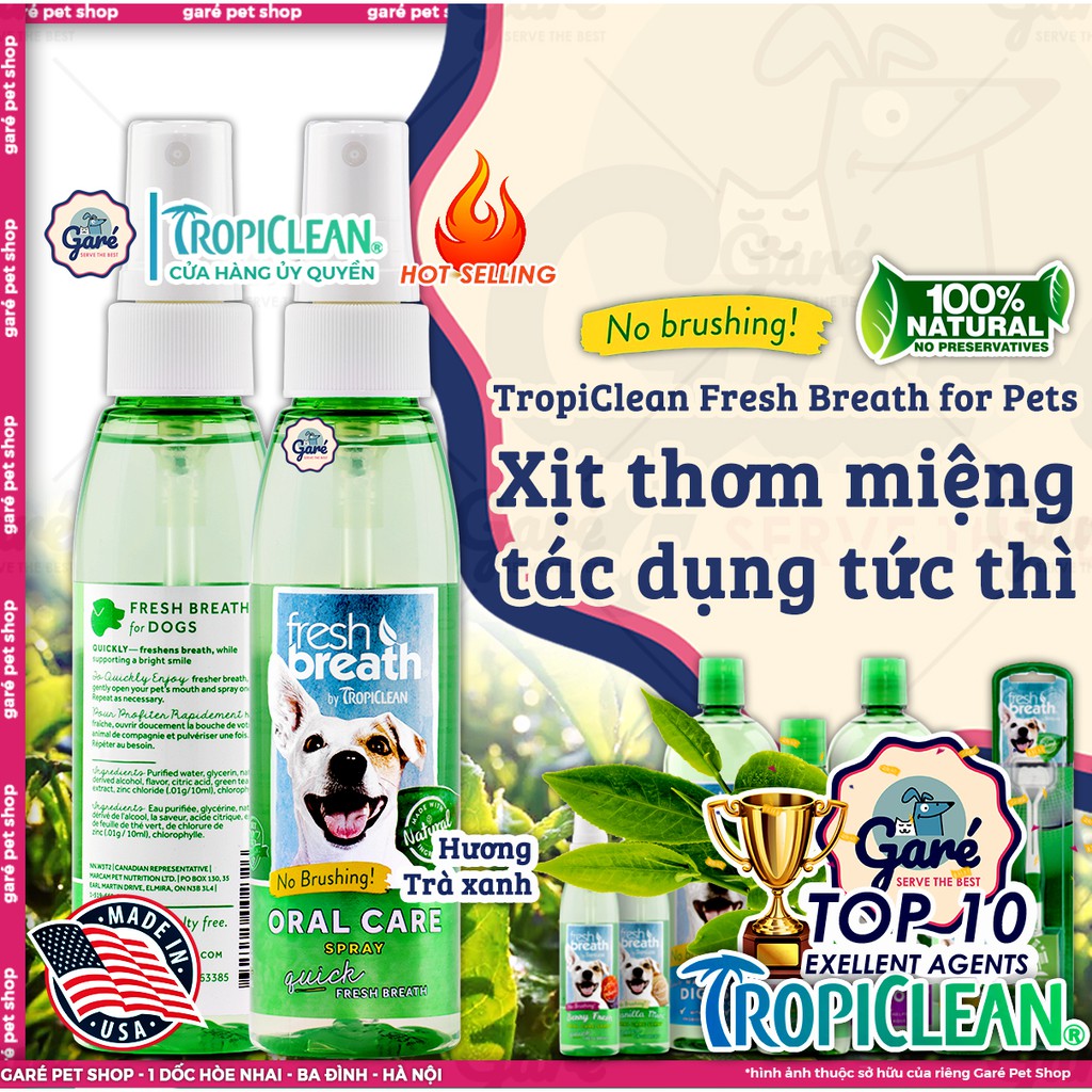 Xịt bọt khử mùi hôi tức thì & ngừa mảng bám cao răng cho Chó & Mèo - TropiClean Fresh Breath Oral Care Foam