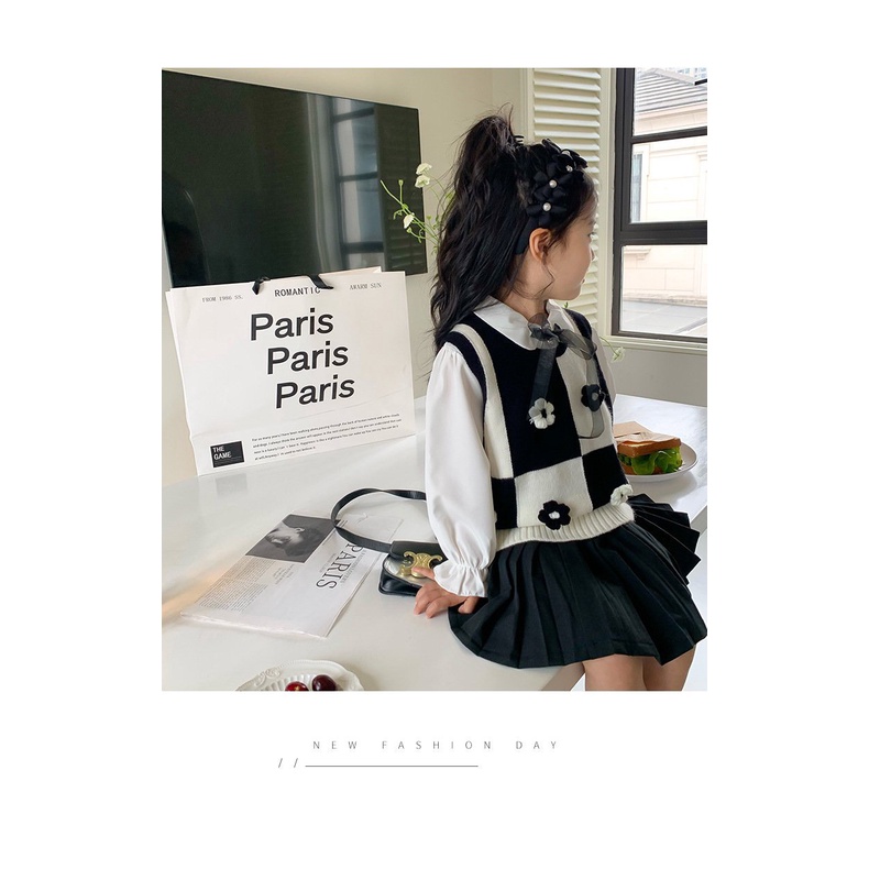 ÁO GHILE LEN ĐEN TRẮNG ĐÍNH HOA CỰC YÊU CHO BÉ - CỐM KIDS NT