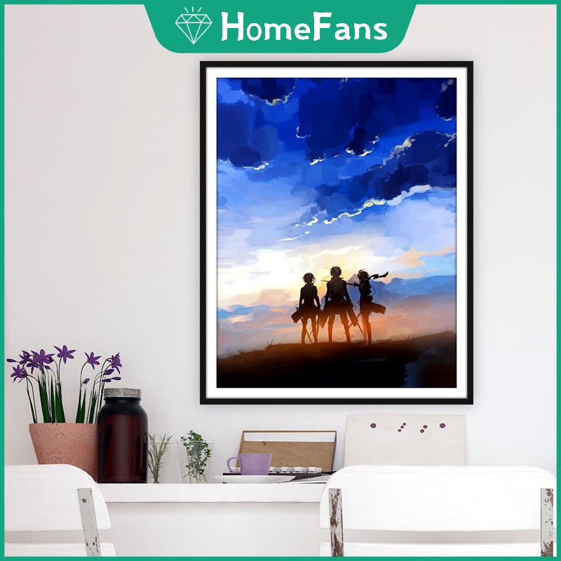 Bộ Tranh Đính Đá 5D Họa Tiết Hoạt Hình Attack on Titan Kích Thước 40x50cm DIY Dùng Trang Trí Nhà Cửa