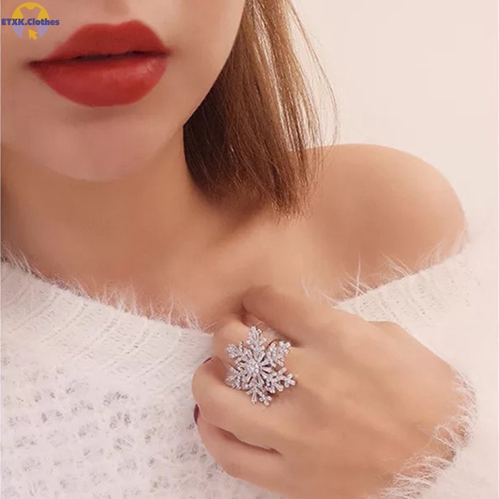 Nhẫn Đeo Ngón Tay Hình Bông Tuyết Đính Pha Lê Lấp Lánh Thanh Lịch Cho Nữ