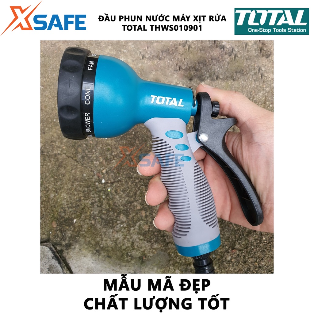 Vòi phun nước xịt rửa TOTAL THWS010901 Vòi xịt tưới cây 8 tia, bộ công cụ 3/4&quot;, thân nhựa ABS TPR tay cầm thoải mái