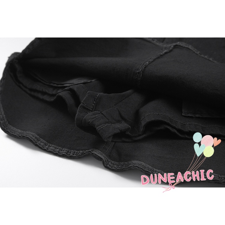 DUNEA Set Áo Tank Top Hai Dây Xếp Ly Họa Tiết Bướm Và Chân Váy Đen Thời Trang Cho Nữ