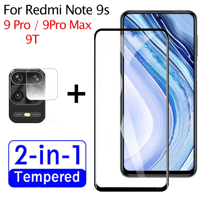 Ốp Điện Thoại Kính Cường Lực Màu Đen 2 Trong 1 Bảo Vệ Camera Cho Xiaomi Redmi Note 9s 9 Pro Max 9t Note9S Note9Pro Not 9pro